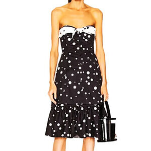 Miaou Womens Black Cat Print‎ Midi Dress Size Small Polka Dot Strapless Retro